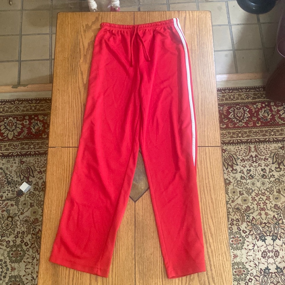 Athletic Works Solid Red White Stripes Sweatpants Size M